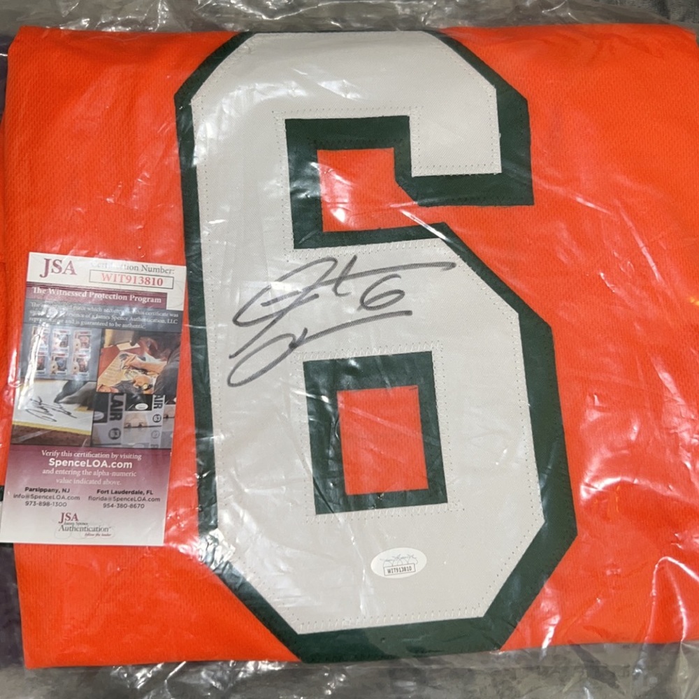 Signed authenticated Santana Moss custom Miami Hurricane jersey